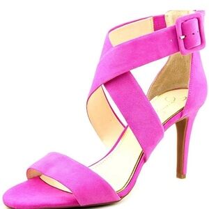 Jessica Simpson Magenta Pink Heel Open Toe Sandals Criss Cross Straps